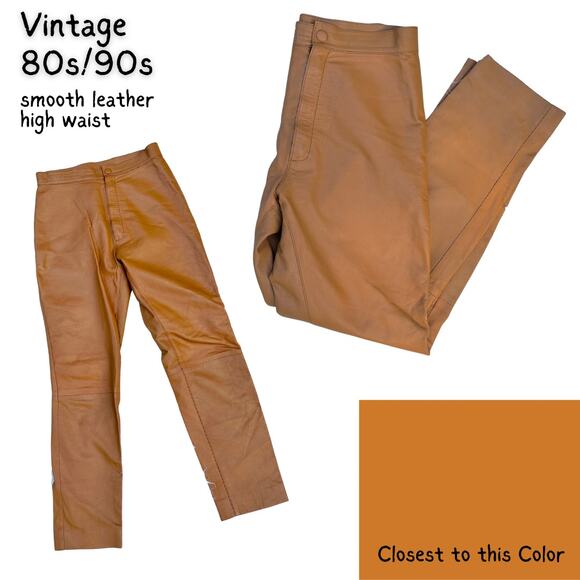 Vintage 80s PumpkinSpice SmoothGrained Leather Pants HighWaist Fall Thanksgiving - Picture 1 of 11